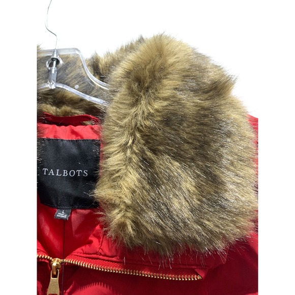 Talbots Red Quilted Puffer Vest Faux Fur Trim Zip Front Lightweight Warm Down - Picture 6 of 11